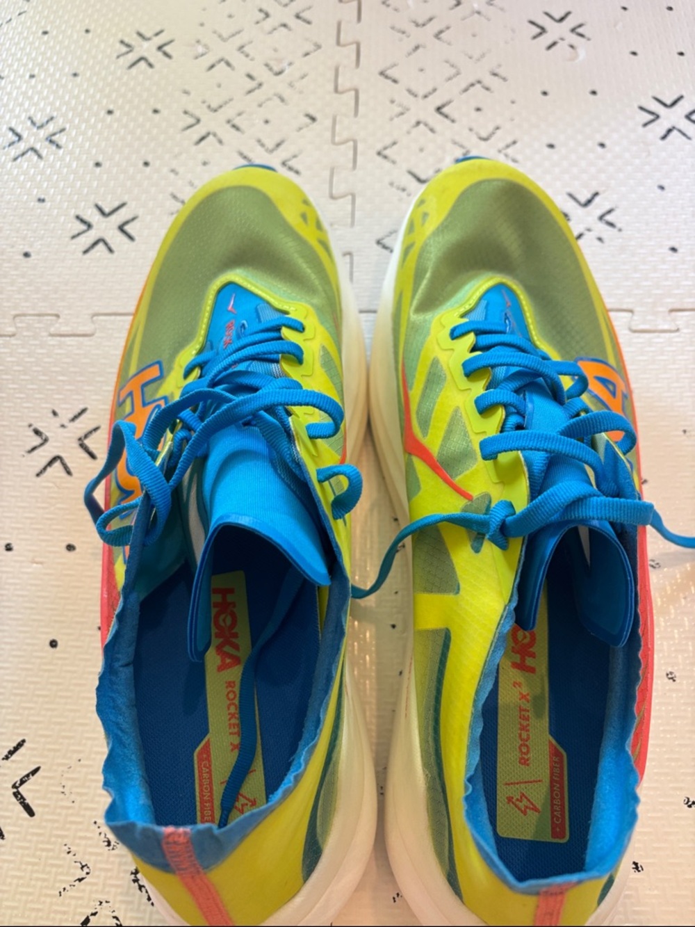 Hoka Neon Yellow & Blue Rocket X2 Running Shoes with Orange Accent - Picture 4 of 4